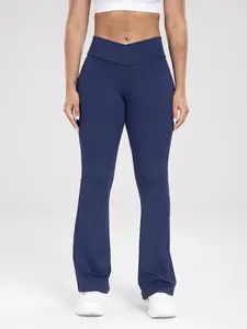 Women's Plain High Waist Flare Leg Sports Tummy Control Leggings, Gym Fitness Leggings, Casual Comfy Bell Bottom Skinny Pants for Yoga Gym Workout Running, Ladies Sportswear for All Seasons