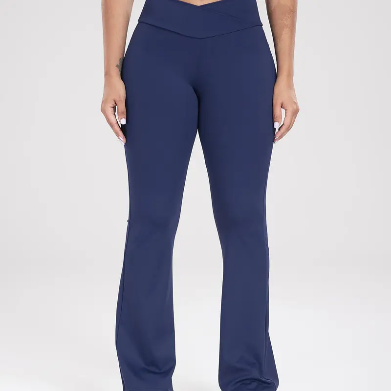 Women's Plain High Waist Flare Leg Sports Tummy Control Leggings, Gym Fitness Leggings, Casual Comfy Bell Bottom Skinny Pants for Yoga Gym Workout Running, Ladies Sportswear for All Seasons, Stretchy Workout Bottoms