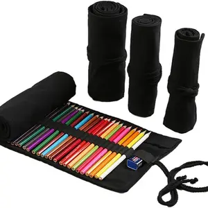 24/36/72 Slots PencilWrap Pencil Rolls, Artist ColoredPencils Roll Up Bag ShortBrushes Pouch Case PencilsOrganizer for Drawing Coloringand Sketching (Black, 72slots)