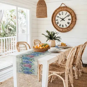 One table runner and four placemats. The table runner, sized 72×13 inches, serves as a tabletop decoration. Made of polyester fiber, it's a modern - style home decor item suitable for dining rooms, living rooms, kitchens, and outdoor spaces.