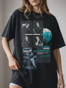George Russell 63 T-Shirt, Racing Driver Full Logo Print Tee, Formula Racing Fan Shirt, Speed Car Streetwear Tee, Racing Fan Apparel