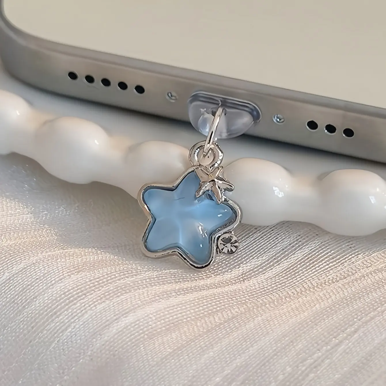 Black and white bead bracelet with acrylic stars, phone pendant, Phone accessories, accessory for phones, Cell phone charm, fits phone cases, 1pc Moon Diamond Star Phone Dust Cap for iPhone Type-C ports and Android phone charging ports