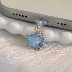 Black and white bead bracelet with acrylic stars, phone pendant, Phone accessories, accessory for phones, Cell phone charm, fits phone cases, 1pc Moon Diamond Star Phone Dust Cap for iPhone Type-C ports and Android phone charging ports