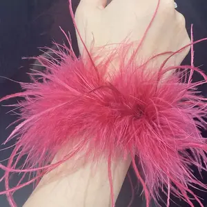 FASHION4U - Real Ostrich feather cuff plumes bracelet for women white Cuffs pens Shirt with feathers girls fur cuffs ornament boa plume
