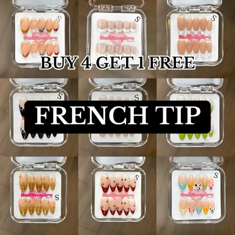 FRENCH TIP NAILS The Nail Empire | 10pcs  Press On Nails | Most Affordable | High Quality | Cute designs | Glossy Finish | Reusable |