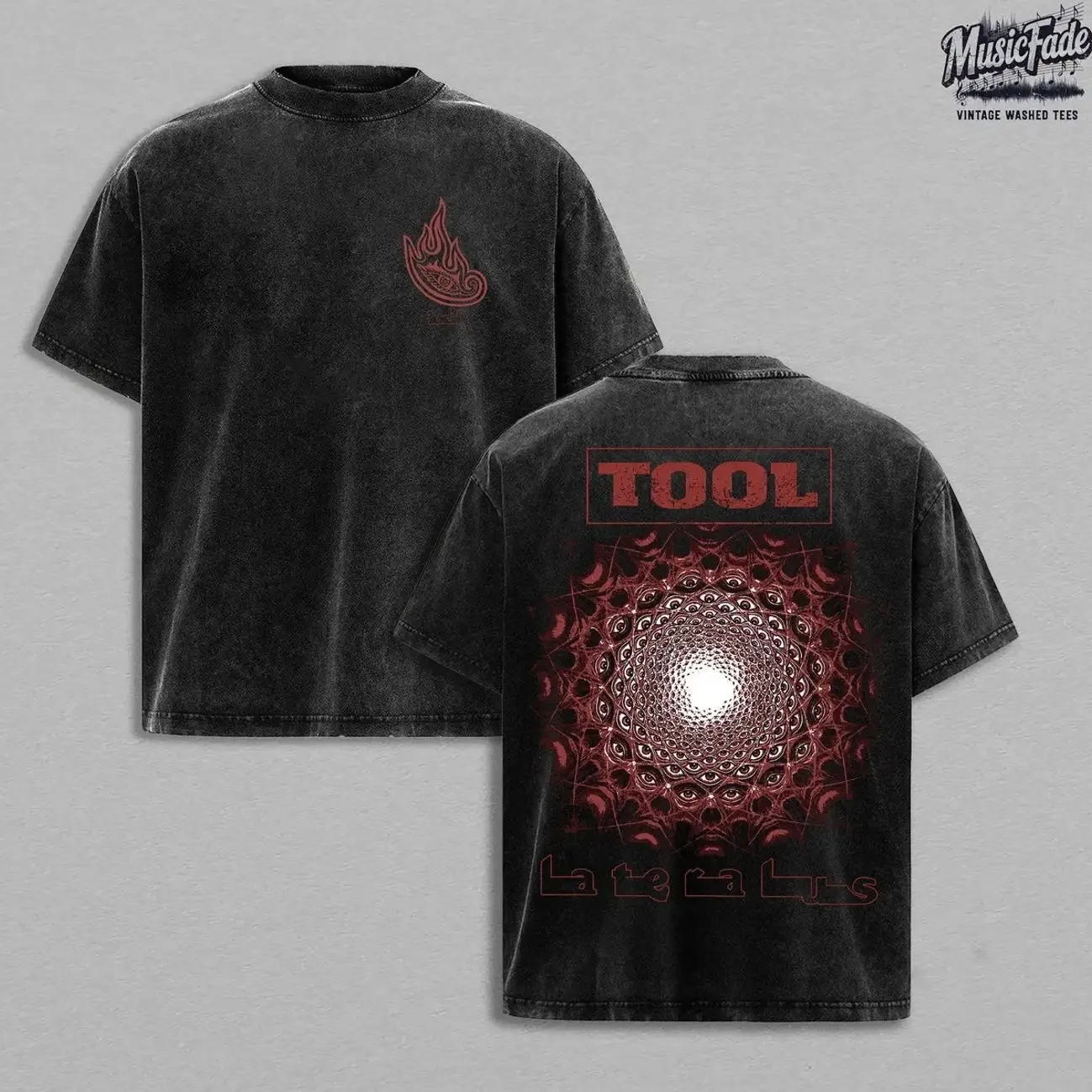 TOOL Lateralus Vintage Washed Oversized T-Shirt, Lateralus Spiral Eye Heavyweight Cotton Acid Wash Graphic Tee, Double Sided Progressive Metal Band Streetwear Shirt, Retro Psychedelic Rock Album Art Unisex Concert Fan Merch Gift Tee NVF