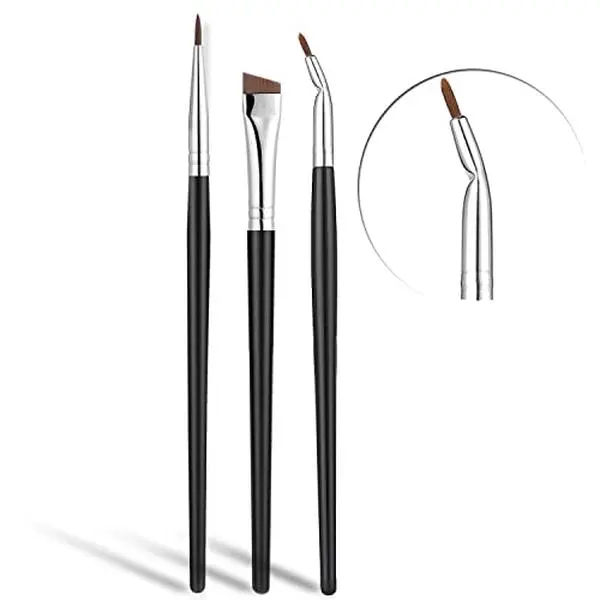 3PCS Eyeliner Brush Set, Ultra Fine Angled & Bent Precision Gel Liner Brushes for Beginners, Makeup