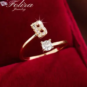 26 English letters micro-inlaid zircon fashion Women's open adjustable ring Jewelry