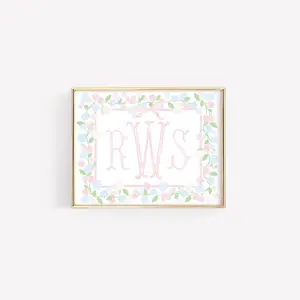 Nursery Wall Art, Pink Floral Monogram, Watercolor Nursery Print, Baby Girl Room Decor, Whimsical Floral Art, Unframed