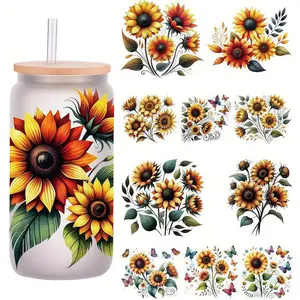 5pcs Sunflower 16oz UV DTF Cup Wraps Winter UV DTF Transfer Waterproof Sticker for Glass Cups Furniture Craft DIY Crafts Rub on Transfer Stickers for DIY Water Bottle Laptop Decal  Car Sticker Packs