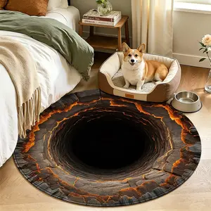 Cave Pattern Print Mat, Soft Short Fiber Round Rug, Easy Care, Durable Floor Mat for Bedroom, Entryway Decor