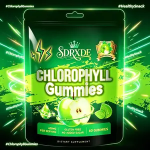 SDRXDE Natural Chlorophyll Gummies, Sugar-Free Superfood Supplement, 60 Count (210g), Essential Vitamins & Minerals, Plant-Based, Vegan, Gluten-Free, Quality Certified, No Added Sugar, NSF Certified - Healthcare, Dietary