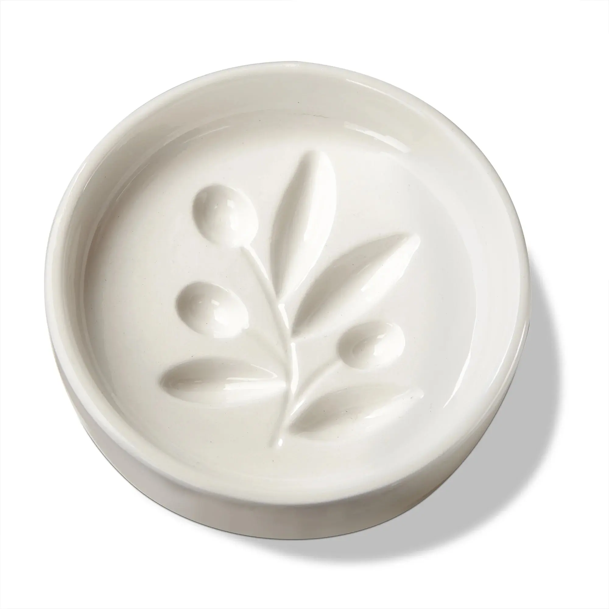 Ceramic Dish - Dual Compartment Rustic Graceful Inset Olive Branch Motif Oil and Vinegar Dipping Plate, Kitchen Tableware for Bread Lovers