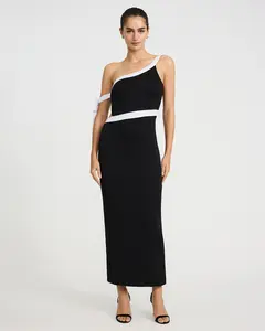 Express Color Block Knit One Shoulder Cutout Maxi Sheath Dress
