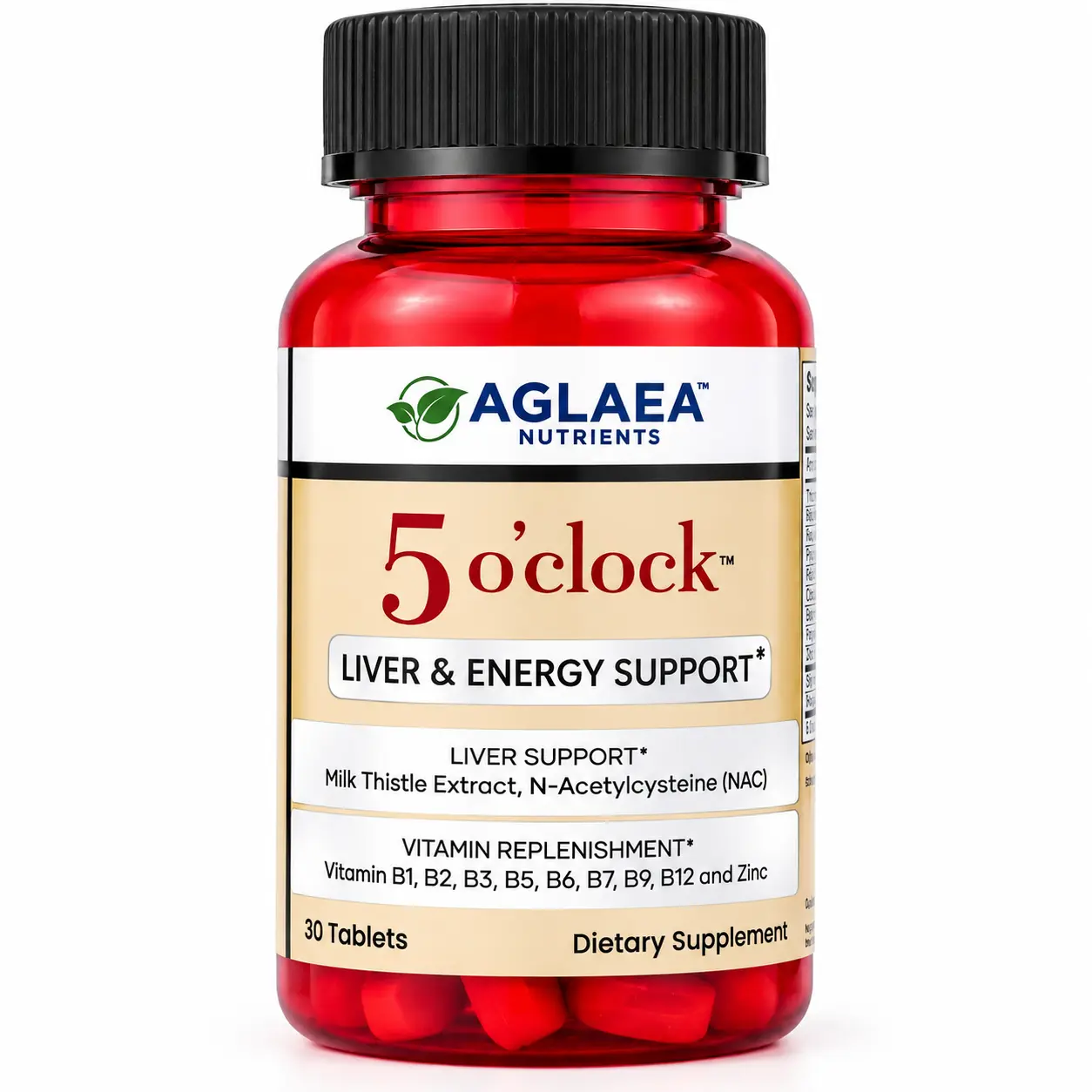 Aglaea Nutrients 5 O'clock Liver & Energy Support with B Complex Zinc Milk Thistle & NAC for Adults 30 Tablets - Vitamin Supplement For Health Supplement For Health Health Supplement Supply Energy Stamina Supplements