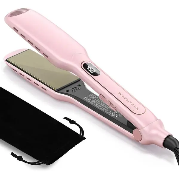 Wavytalk 1.75" Wide Vent Flat Iron, Wet to Straight Hair Straightener - Dual Voltage, 20% Faster Styling, Works on Damp or Dry Hair, Leaves Silky Smooth Look, Pink