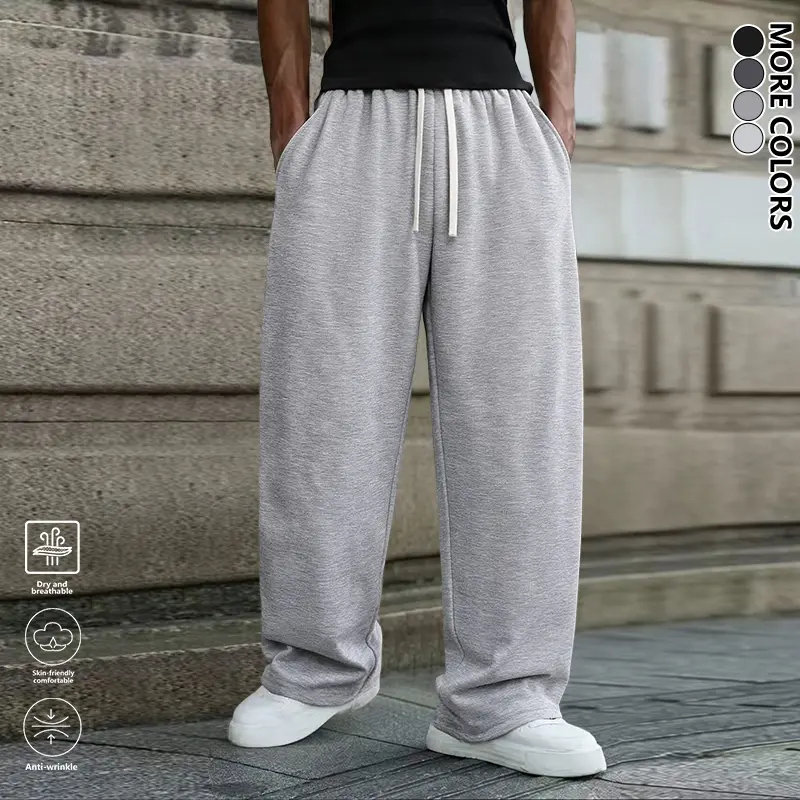 Men's Solid Gray Basic Drawstring Waist Sweatpants Micro-Elastic Comfortable Straight Casual Trousers Regular Version Spring Autumn Outdoor Sportswear Double Pockets All Seasons Men's Solid Gray Basic Drawstring Waist Sweatpants Micro-Elastic Comfortable Straight Casual Trousers Regular Version Spring Autumn Outdoor Sportswear Double Pockets All Seasons