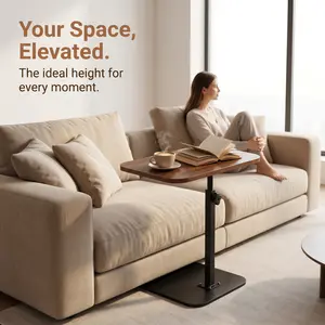 Adjustable Swivel TV Tray & Couch Side Table, Heavy Duty C-Shaped End Table with Natural Wood Top, Perfect for Bedroom, Bathroom and Living Room Eating Use