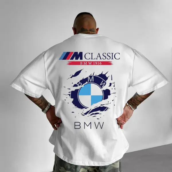 BMW M Classic 1916 T-Shirt – White Retro Car Enthusiast Tee with Vintage Logo Graphic, Unisex Motorsport Heritage Shirt for Men and Women, German Auto Streetwear