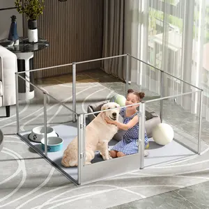 Bingopaw 8 panels 31.7" H Clear Transparent Playpen: Indoor Pet Acrylic PlayPen Whelping Fence Box Waterproof  Fertility Pad for Pets, Dogs