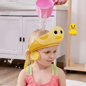 Adjustable Splash-Proof Silicone Bath Cap for Kids Aged 3+, Cute Duck Cartoon Ears Design, Soft Non-Toxic Bath Accessory