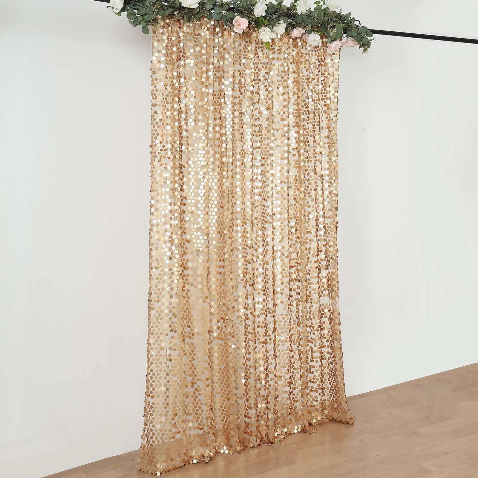 8ft x 8ft Matte Champagne Big Payette Sequin Event Curtain Drapes, Sequin Backdrop Decoration, Wedding Party Backdrop Panel, Sequins Backdrop Decoration