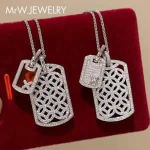 Good Luck Dog Tag Necklace Crystal Paved Lattice Pendant with Elegant Design and Durable Chain