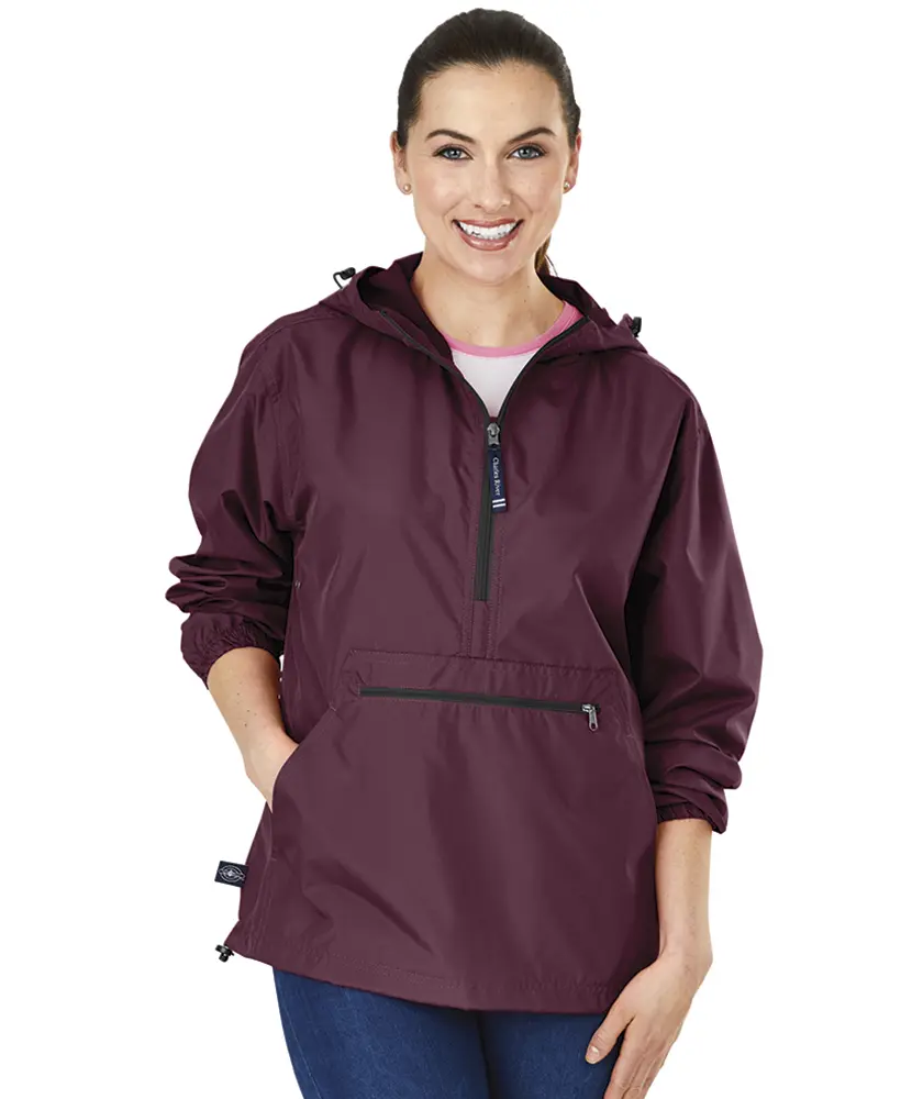 Charles River Apparel Women's Lady's Comfortable Basic Polyester Long-Sleeve Hooded Pullover Jacket - Lightweight, Breathable, Fitted, Wind-Resistant, Water-Resistant, Adjustable Drawstring, Zipper Pocket