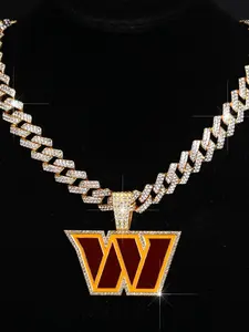 Hip-hop Style W Letter Necklace Alloy Full Diamond Pendant Cuban Chain Unisex Fashion Accessory