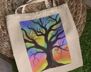 Aurora Borealis Tree Tote Bag - Cute Tote Bags, Aesthetic Tote Bag, Tote Bag, Book Bag, Canvas Tote Bag, Grocery Bag #1543