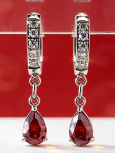 1pair 0.5 Carat Pomegranate Red Stainless Steel Synthetic Moissanite Drop-shaped Earrings. Men's and Women's Suitable for Banquets, Parties, Official Occasions, Anniversary Gifts, The Perfect Choice for Daily Wear Jewelry