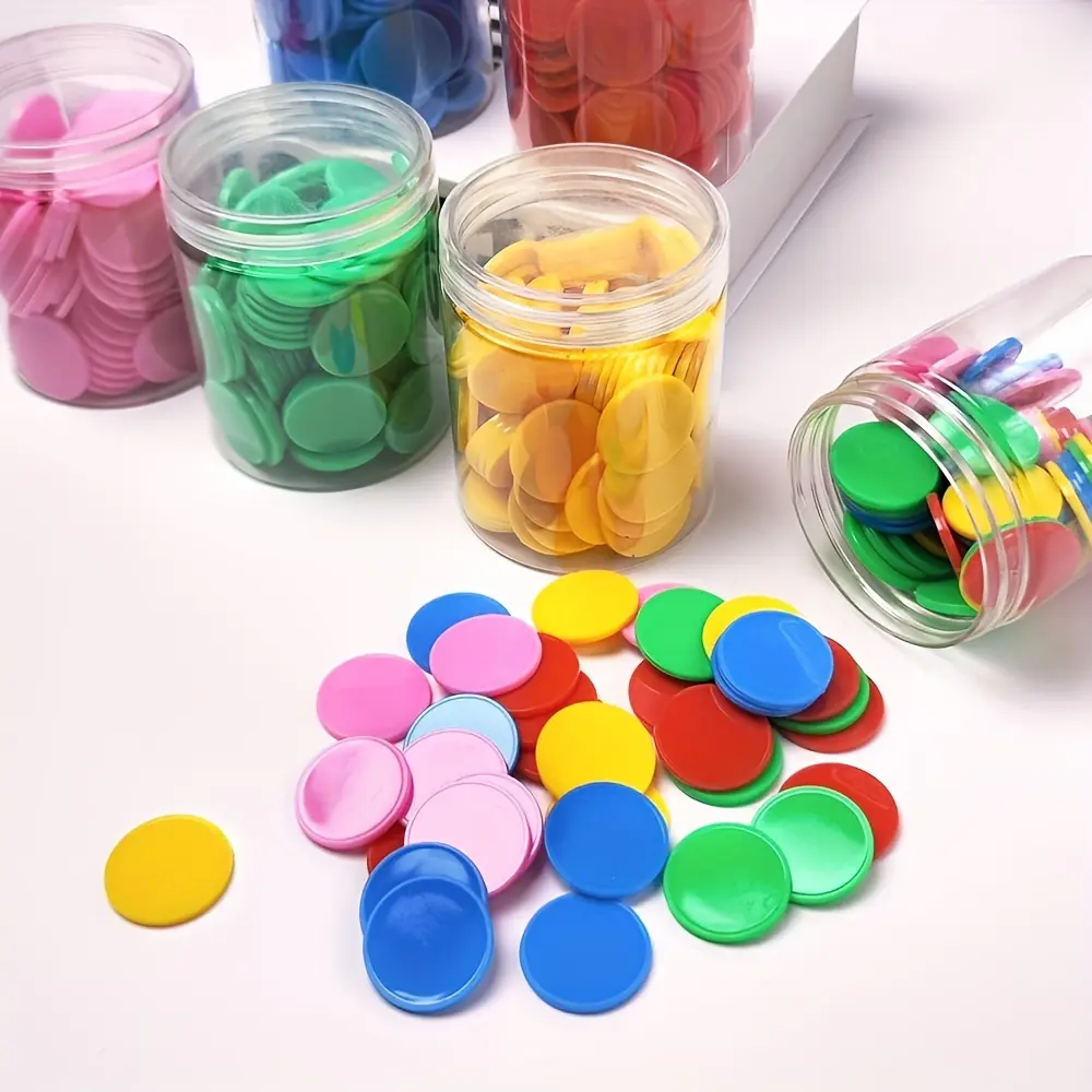 0.98INCH 100pcs Plastic Counting Chips - Durable Educational Math Teaching Aids for Interactive Learning, Counting & Sorting - Multicolor Plastic Counters for Teachers