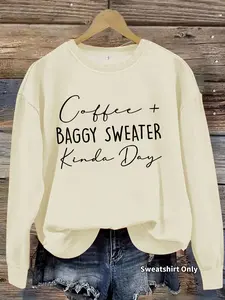 Autumn Winter Women's Casual Long Sleeve Round Neck Witch Coffee Print Knit Hooded Sweatshirt Halloween Sweater