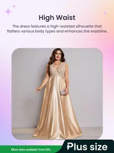 Plus Size Sequin Panel High Waist Extra Long Evening Dress, Formal Wear, Elegant Design for Parties & Weddings, Comfortable Fit for All Body Types