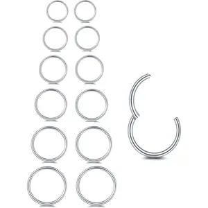 6/12Pcs 16G 18G 20G Nose Rings Hoops 316L Surgical Steel Nose Septum Lip Rings Tragus Cartilage Daith Rook   for Women 6mm 7mm 8mm 9mm 10mm 12mm