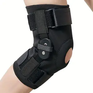 A hinged knee joint brace with side stabilizers, used for patella and meniscal support, suitable for adjustable hinges for both men and women, used for hyperextension, walking aids, fitness training, and sports—a heavy-duty stability health tool