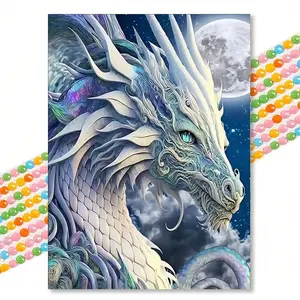 Moonlight Dragon Diamond Painting Cross Stitch Kit, Dreamy Realistic Round Drill 30x40cm, Living Room Hallway Decor, Adult DIY Stress Relief Handmade Gift