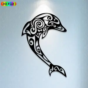1pc Tribal Dolphin Metal Wall Art,Tribal Dolphin Statue Mural, Ideal Gift for New Year, Easter, Coastal Decor Enthusiasts, Weather-Resistant Metal Wall Decor Wall Sculptures, Perfect for Patio Wall & Garden Fence, Ocean Theme Enthusiasts