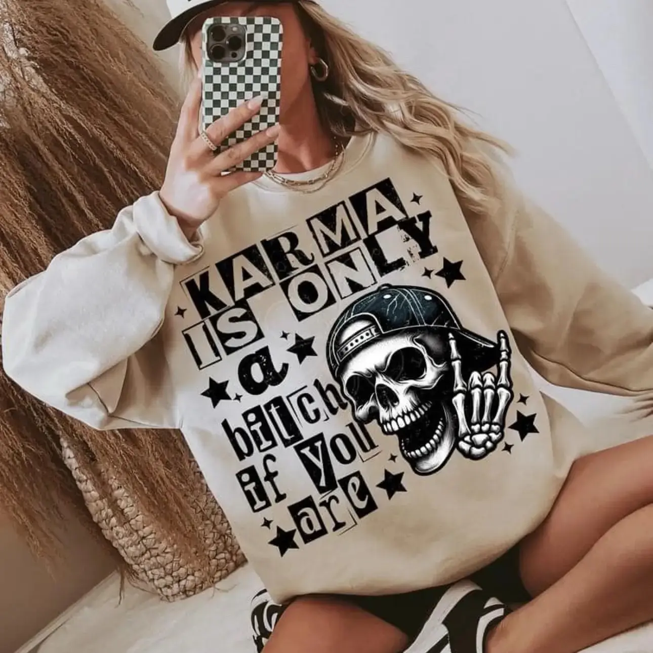 Karma is only a B if you are  Sweatshirt - Ash Grey - Petty Sweatshirt