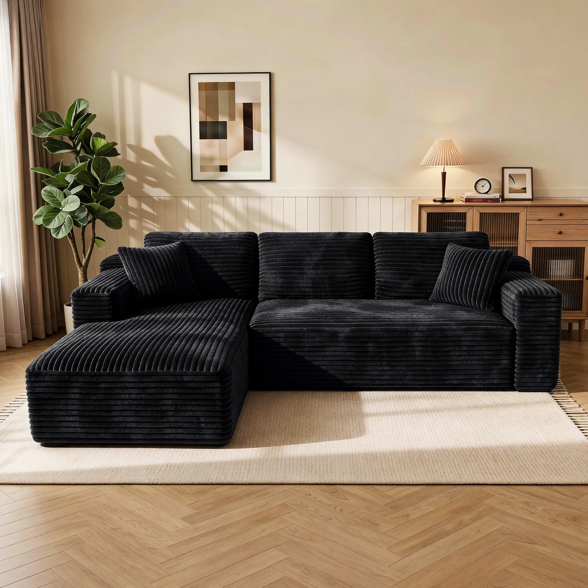NordFun Couch 96"L-Shaped Sectional Boneless Couch with Pocket, Plush Corduroy Fabric Sofa with Deep-Seat, Modern Upholstered Couches for Living Room, No Assembly Required