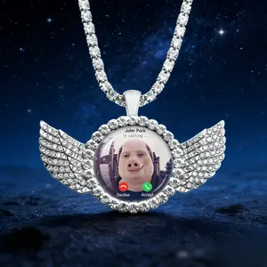 John Pork Meme Wing Pendant Necklace for Women Men, Rhinestone Crystal Funny Meme Jewelry, Novelty Gift for Meme Lovers