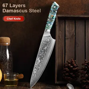 8 inch Kitchen knife Damascus Steel Chef Knife Super Sharp Kitchen Slicing Knife Western Chef Tools japanese knife Abalone Shell Handle Cooking utensils Kitchenware