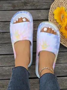Women's Tie Dye Print Slides, Casual Soft Comfortable Home Slippers, Non-slip Bathroom Slippers, Thick Sole Beach Slippers, Girl, Casual Fashion Slippers