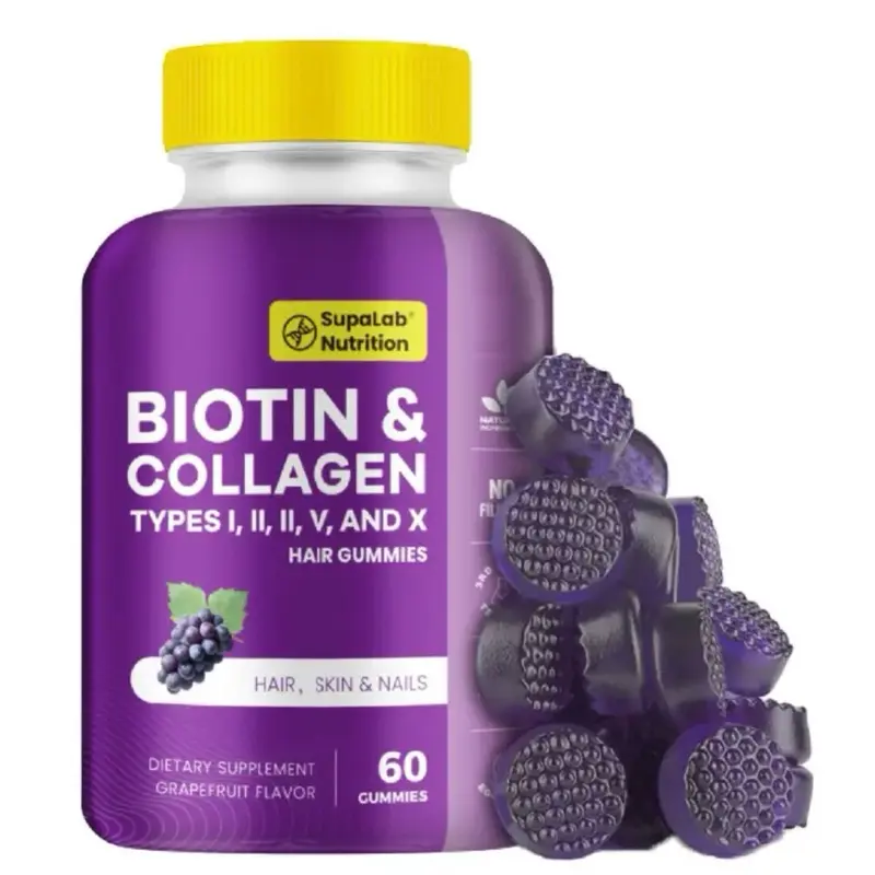 Biotin & Collagen Gummies for Hair, Skin & Nails - 6000mg Sea Moss + Keratin + Glutathione - Grape Flavor, Natural, USA Made Fitness Beauty Edible Supplement Healthcare Dietary Colagen wild