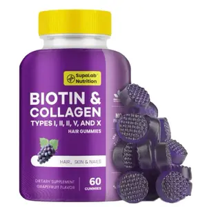 Biotin & Collagen Gummies for Hair, Skin & Nails - 6000mg Sea Moss + Keratin + Glutathione - Grape Flavor, Natural, USA Made Fitness Beauty Edible Supplement Healthcare Dietary Colagen wild