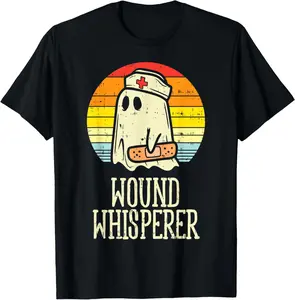 Cotton Wound Whisperer Ghost Nurse Boo Halloween Nursing RN T-Shirt Short Sleeve Crew Neck Top for Summer, Casual Streetwear, Halloween Gift Menswear Soft Men's Comfy