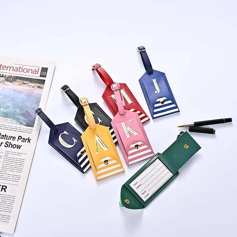 PU Leather Luggage Tag with Letter Design, Custom Travel Bag Label, Durable Name Tag for Suitcases, Fashionable Travel Accessories