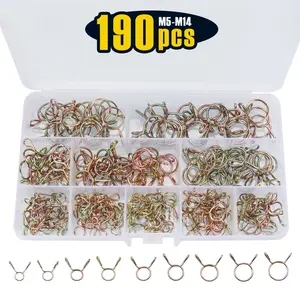 190 pcs, 5-14mm 10 Sizes Spring Clips Clamps Assortment Kit, Fuel Line Hose Tubing Spring Clips Clamps for Motorcycle Scooter