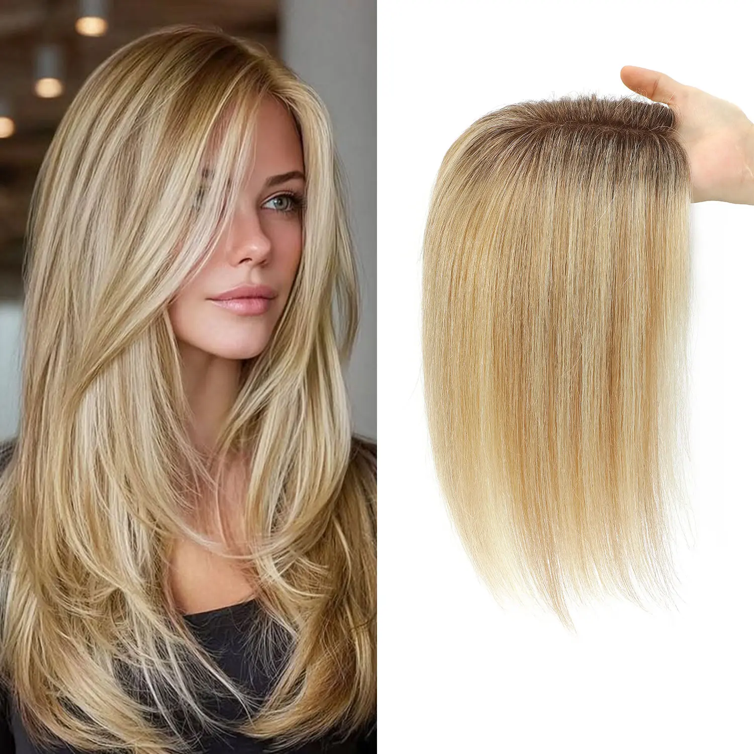 【Vasilia】60G Hair Toppers for Women Real Human Hair 12inch Hair Toppers for Women with Thinning Hair 5.1*5.9inch Upgrade Mone Base Hair Topper 60g, Clip in Hair Pieces for Women Suitable for Daily Wear