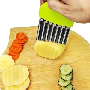 Heavy Duty Stainless Steel Crinkle Cutter Potato Slicer with Wooden Handle for Vegetables